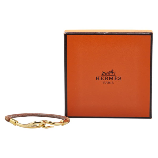 エルメス ジャンボ ブレスレット ブラウン ゴールド レザー メッキ レディース HERMES 【中古】