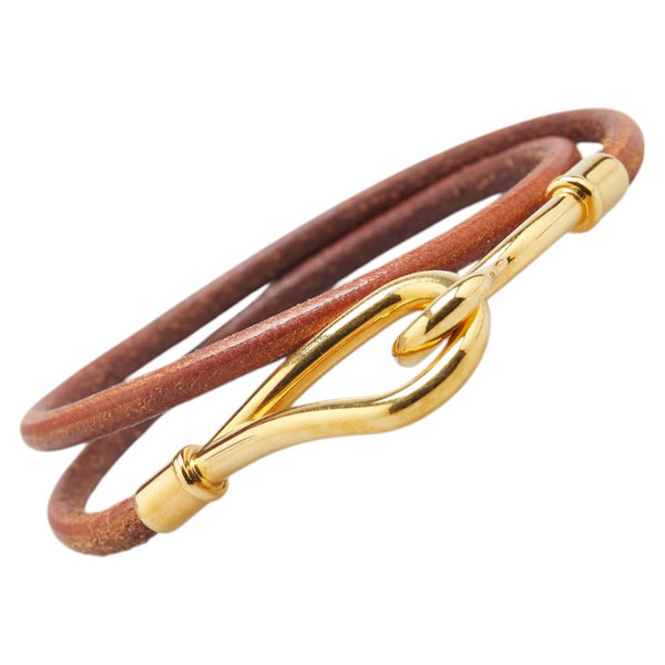 エルメス ジャンボ 2連 ブレスレット ブラウン ゴールド レザー メッキ レディース HERMES 【中古】