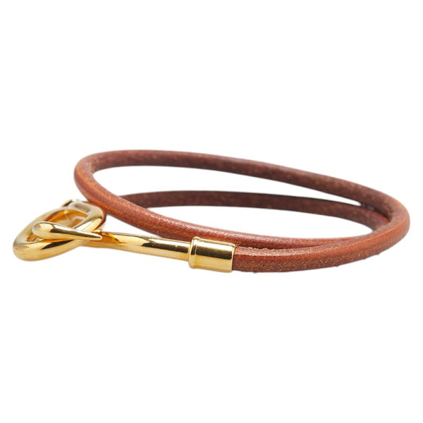 エルメス ジャンボ 2連 ブレスレット ブラウン ゴールド レザー メッキ レディース HERMES 【中古】