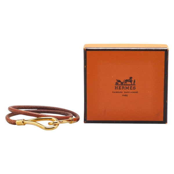 エルメス ジャンボ 2連 ブレスレット ブラウン ゴールド レザー メッキ レディース HERMES 【中古】
