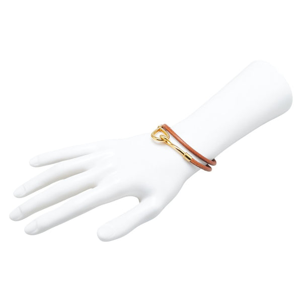 エルメス ジャンボ 2連 ブレスレット ブラウン ゴールド レザー メッキ レディース HERMES 【中古】