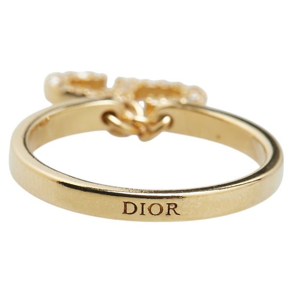 ディオール CDロゴ ラインストーン リング 指輪 #S ゴールド メッキ レディース Dior 【中古】