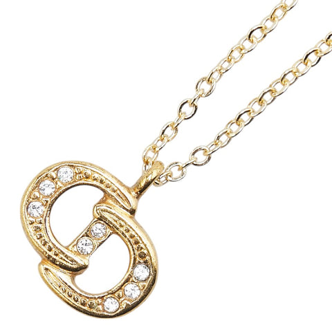 ディオール CDロゴ ラインストーン ネックレス ゴールド メッキ レディース Dior 【中古】