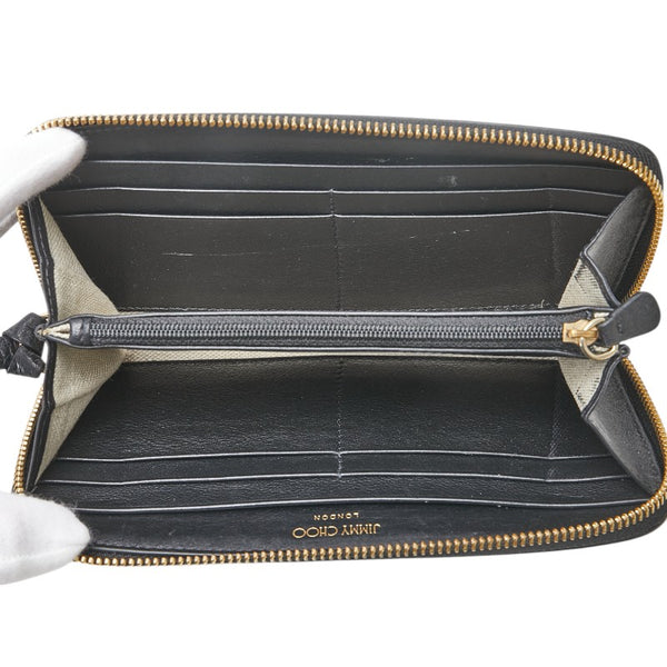 ジミーチュウ 星 スター モチーフ 長財布 ラウンドファスナー ブラック レザー レディース JIMMY CHOO 【中古】