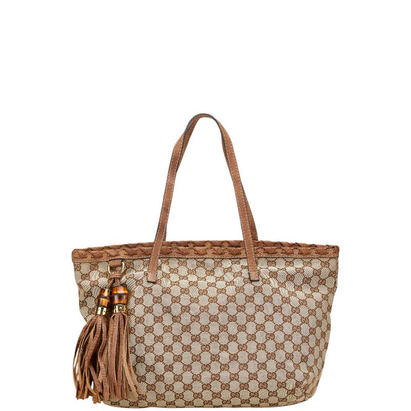 グッチ GGキャンバス バンブー トートバッグ 218780 ブラウン キャンバス レザー レディース GUCCI 【中古】