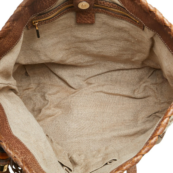 グッチ GGキャンバス バンブー トートバッグ 218780 ブラウン キャンバス レザー レディース GUCCI 【中古】