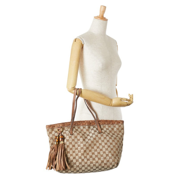 グッチ GGキャンバス バンブー トートバッグ 218780 ブラウン キャンバス レザー レディース GUCCI 【中古】