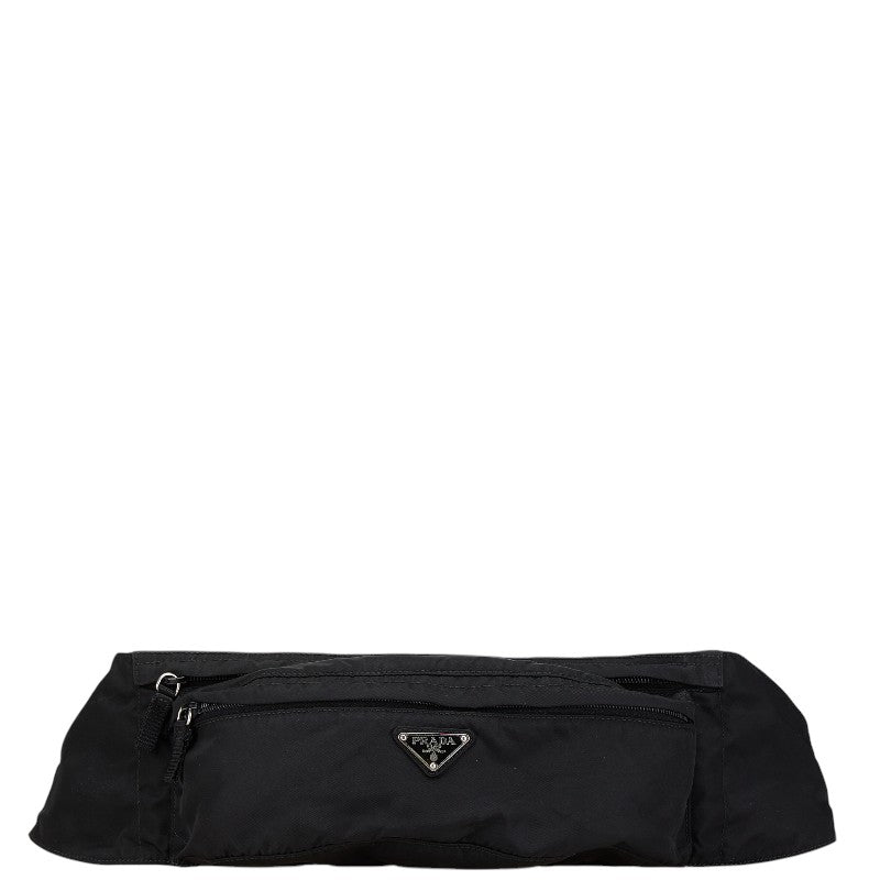 プラダ 三角ロゴプレート ボディバッグ ウエストバッグ ブラック ナイロン レディース PRADA 【中古】