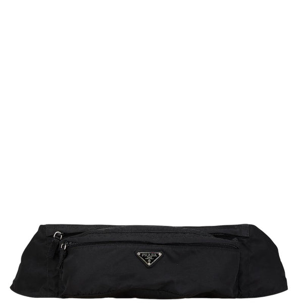 プラダ 三角ロゴプレート ボディバッグ ウエストバッグ ブラック ナイロン レディース PRADA 【中古】