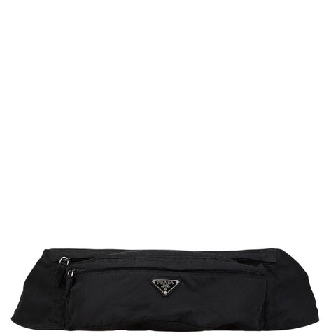 プラダ 三角ロゴプレート ボディバッグ ウエストバッグ ブラック ナイロン レディース PRADA 【中古】