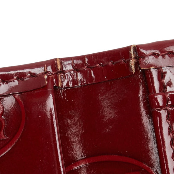 カルティエ ハッピーバースデー 三つ折り財布 ワインレッド ボルドー エナメル レディース CARTIER 【中古】