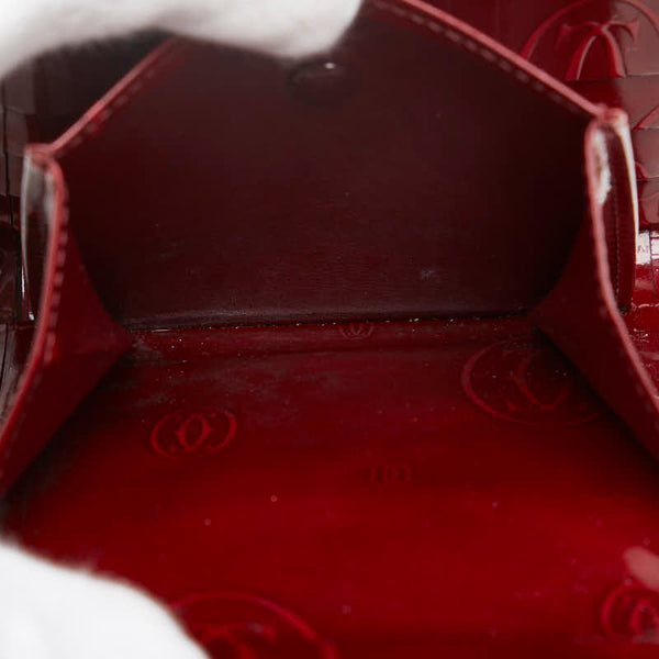 カルティエ ハッピーバースデー 三つ折り財布 ワインレッド ボルドー エナメル レディース CARTIER 【中古】