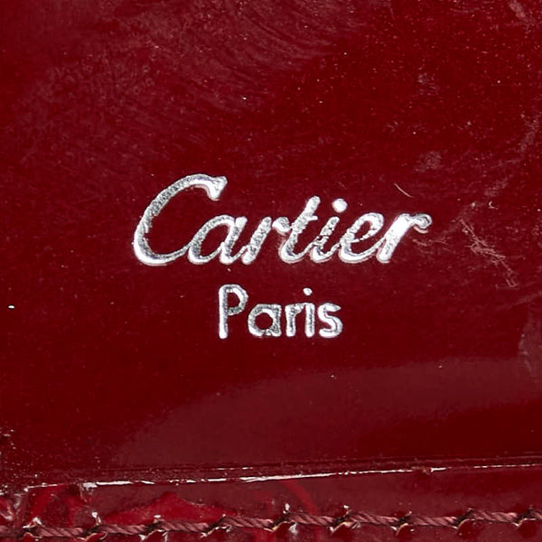 カルティエ ハッピーバースデー 三つ折り財布 ワインレッド ボルドー エナメル レディース CARTIER 【中古】
