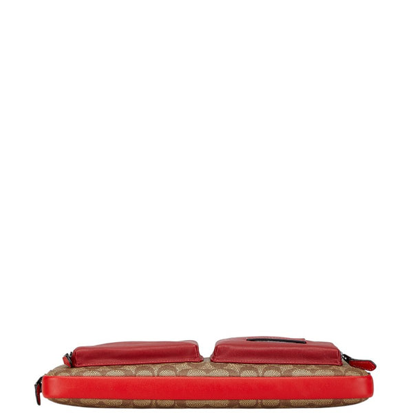 コーチ シグネチャー クラッチバッグ パソコンケース ベージュ レッド PVC レザー レディース COACH 【中古】