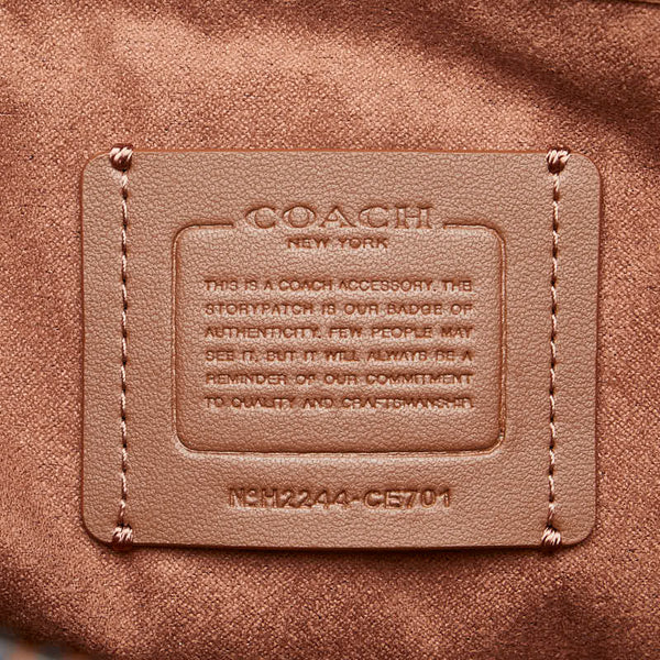コーチ シグネチャー クラッチバッグ パソコンケース ベージュ レッド PVC レザー レディース COACH 【中古】
