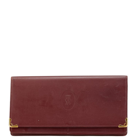 カルティエ マストライン 長財布 ボルドー ワインレッド レザー レディース CARTIER 【中古】