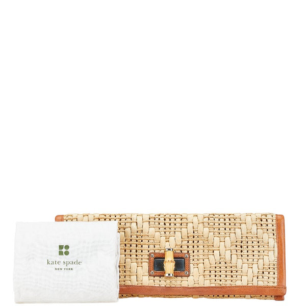 ケイトスペード クラッチバッグ セカンドバッグ ベージュ ブラウン ラフィア レザー レディース Kate Spade 【中古】