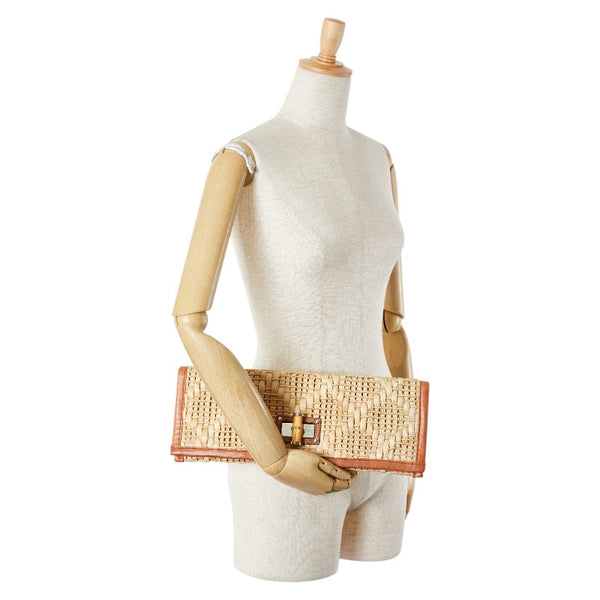 ケイトスペード クラッチバッグ セカンドバッグ ベージュ ブラウン ラフィア レザー レディース Kate Spade 【中古】