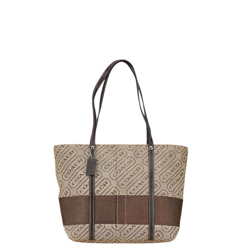 コーチ トートバッグ ハンドバッグ F12252 ベージュ ブラウン キャンバス レザー レディース COACH 【中古】