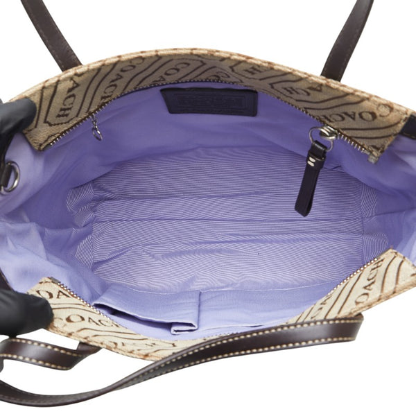 コーチ トートバッグ ハンドバッグ F12252 ベージュ ブラウン キャンバス レザー レディース COACH 【中古】