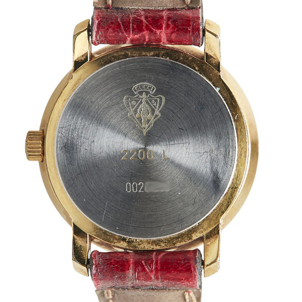 グッチ シェリーライン ベルト（社外品） 腕時計 2200L クオーツ グリーン文字盤 ステンレススチール レザー レディース GUCCI 【中古】