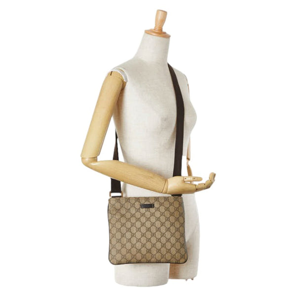 グッチ GGスプリーム 斜め掛け ショルダーバッグ 201538 ベージュ ブラウン レザー レディース GUCCI 【中古】
