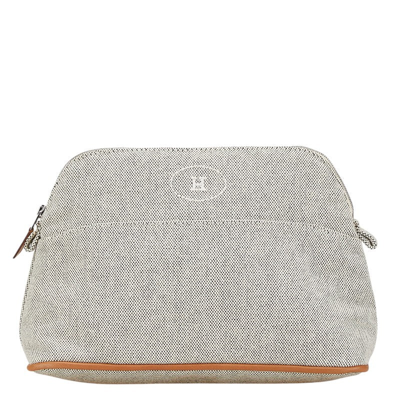 エルメス ボリードポーチMM ポーチ コスメポーチ 小物入れ グレー ブラウン コットン レザー レディース HERMES 【中古】