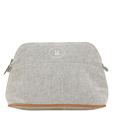 エルメス ボリードポーチMM ポーチ コスメポーチ 小物入れ グレー ブラウン コットン レザー レディース HERMES 【中古】