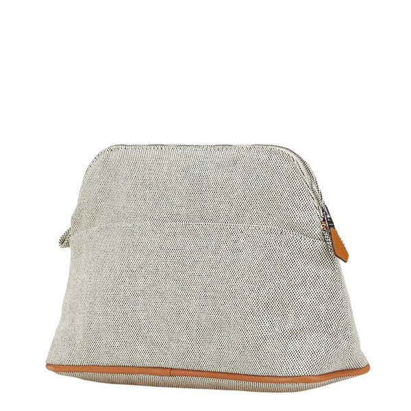 エルメス ボリードポーチMM ポーチ コスメポーチ 小物入れ グレー ブラウン コットン レザー レディース HERMES 【中古】