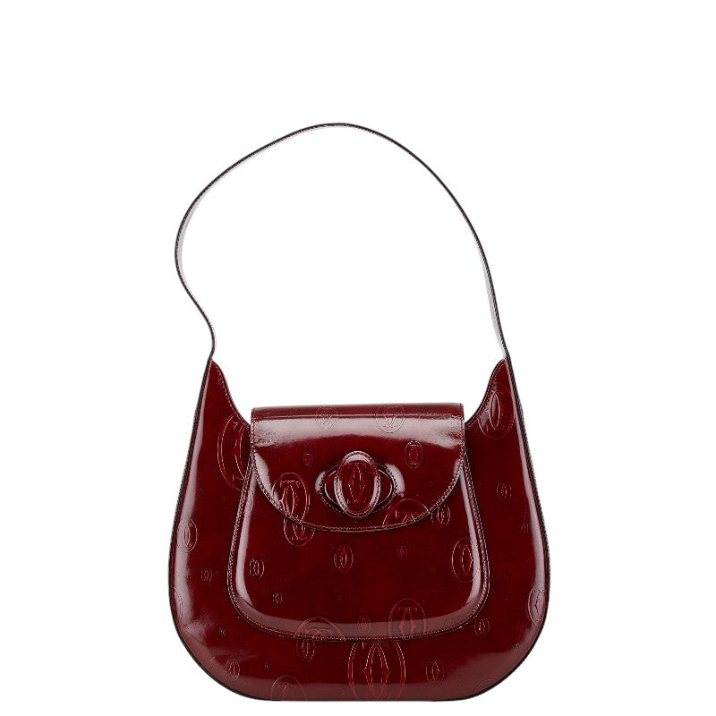 カルティエ マストライン ハッピーバースデー ワンショルダーバッグ ハンドバッグ ワインレッド パテントレザー レディース CARTIER 【中古】