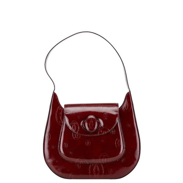 カルティエ マストライン ハッピーバースデー ワンショルダーバッグ ハンドバッグ ワインレッド パテントレザー レディース CARTIER 【中古】