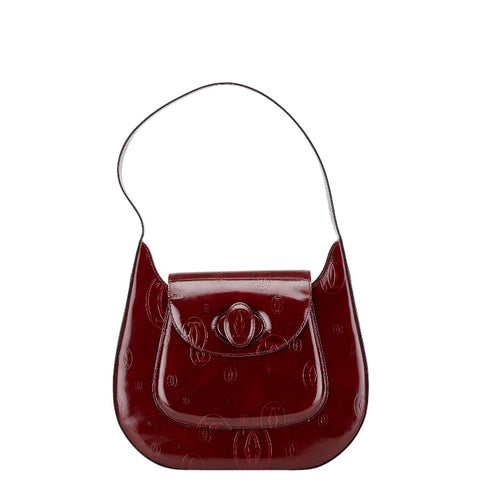 カルティエ マストライン ハッピーバースデー ワンショルダーバッグ ハンドバッグ ワインレッド パテントレザー レディース CARTIER 【中古】