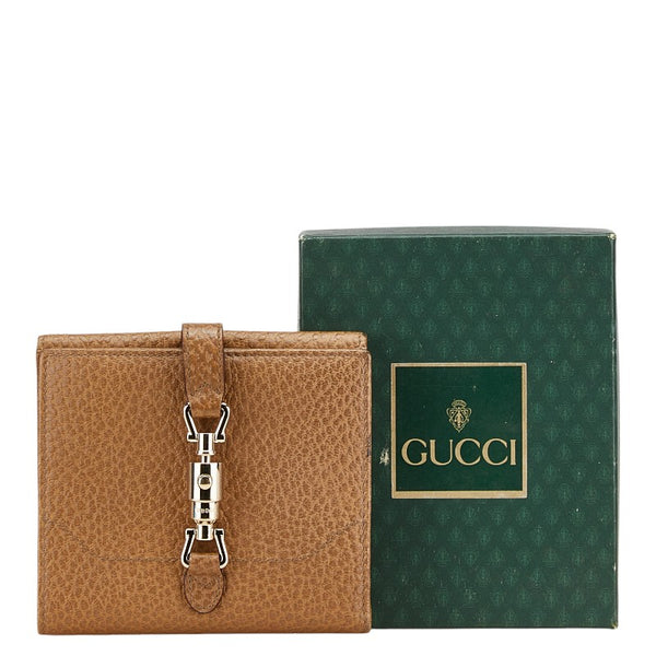グッチ ジャッキー Wホック 二つ折り財布 141435 ブラウン レザー レディース GUCCI 【中古】