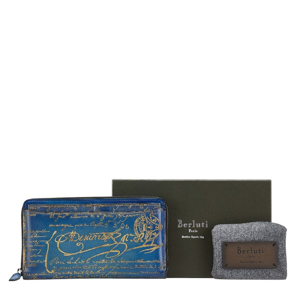 ベルルッティ イタウバ 2IN1 カリグラフィ ラウンドファスナー 長財布 ブルー イエロー レザー メンズ Berluti 【中古】