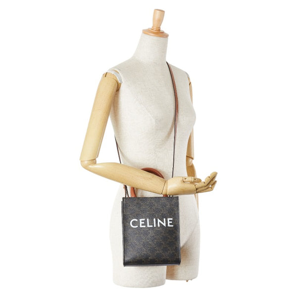 セリーヌ トリオンフ ミニ バーティカル カバ ハンドバッグ ショルダーバッグ 2WAY ブラック ブラウン PVC レザー レディース CELINE 【中古】