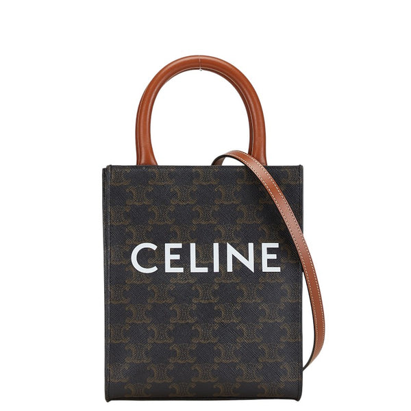 セリーヌ トリオンフ ミニ バーティカル カバ ハンドバッグ ショルダーバッグ 2WAY ブラック ブラウン PVC レザー レディース CELINE 【中古】