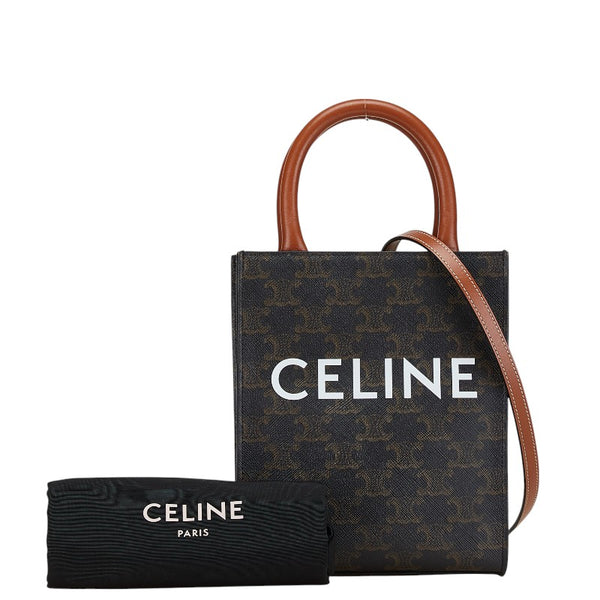 セリーヌ トリオンフ ミニ バーティカル カバ ハンドバッグ ショルダーバッグ 2WAY ブラック ブラウン PVC レザー レディース CELINE 【中古】