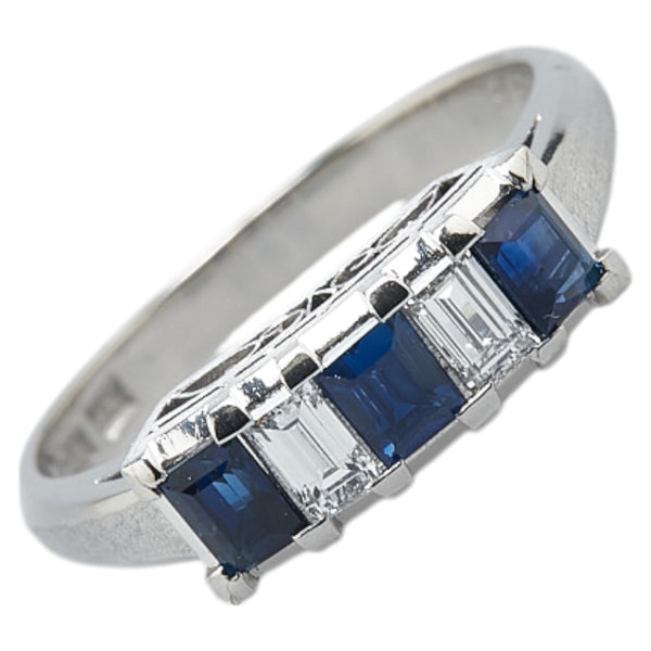 Pt900 プラチナ サファイア0.65ct ダイヤ0.23ct 一文字 リング 指輪 レディース 11.5号 【中古】