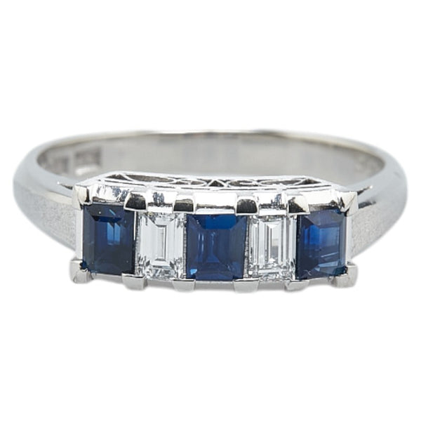 Pt900 プラチナ サファイア0.65ct ダイヤ0.23ct 一文字 リング 指輪 レディース 11.5号 【中古】