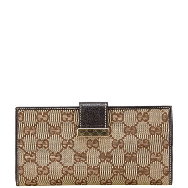 グッチ GGキャンバス 二つ折り財布 212089 ベージュ ブラウン キャンバス レザー レディース GUCCI 【中古】