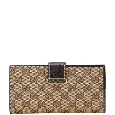 グッチ GGキャンバス 二つ折り財布 212089 ベージュ ブラウン キャンバス レザー レディース GUCCI 【中古】