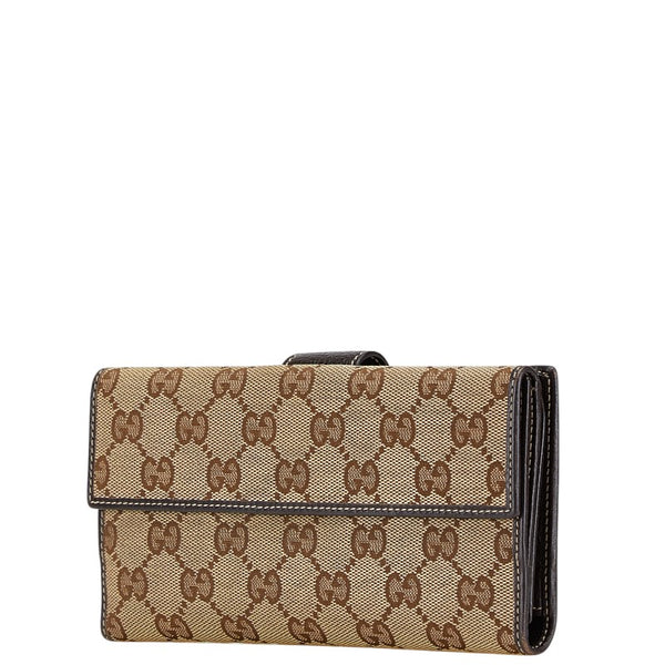 グッチ GGキャンバス 二つ折り財布 212089 ベージュ ブラウン キャンバス レザー レディース GUCCI 【中古】