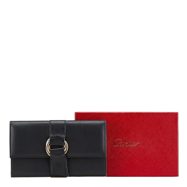 カルティエ トリニティ 長財布 ブラック レザー レディース CARTIER 【中古】