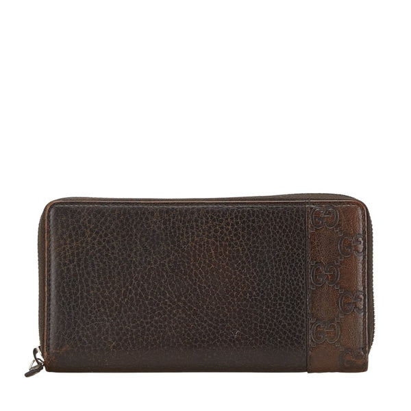グッチ グッチシマ ミストラル ラウンドファスナー 長財布 307993 ブラウン レザー レディース GUCCI 【中古】