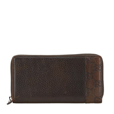 グッチ グッチシマ ミストラル ラウンドファスナー 長財布 307993 ブラウン レザー レディース GUCCI 【中古】