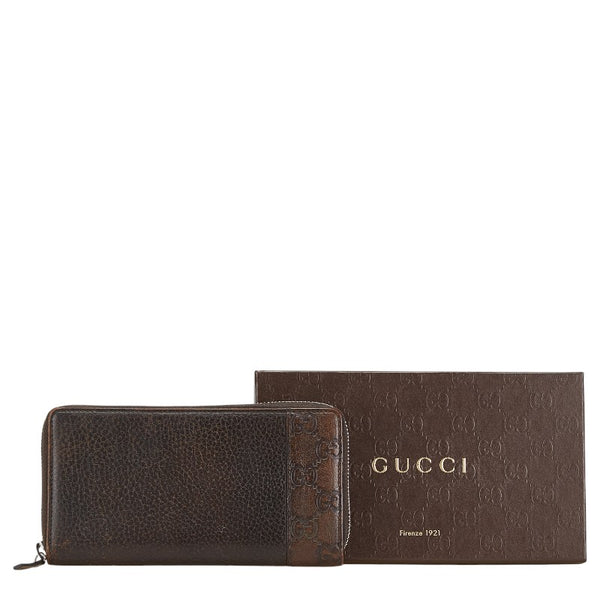 グッチ グッチシマ ミストラル ラウンドファスナー 長財布 307993 ブラウン レザー レディース GUCCI 【中古】