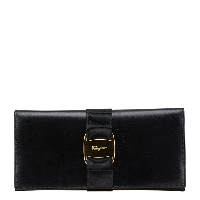 サルヴァトーレフェラガモ ヴァラリボン 二つ折り財布 ブラック レザー レディース Salvatore Ferragamo 【中古】