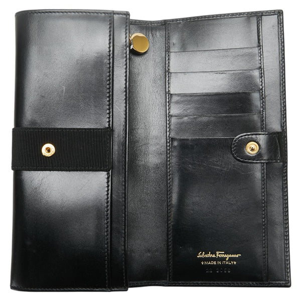 サルヴァトーレフェラガモ ヴァラリボン 二つ折り財布 ブラック レザー レディース Salvatore Ferragamo 【中古】