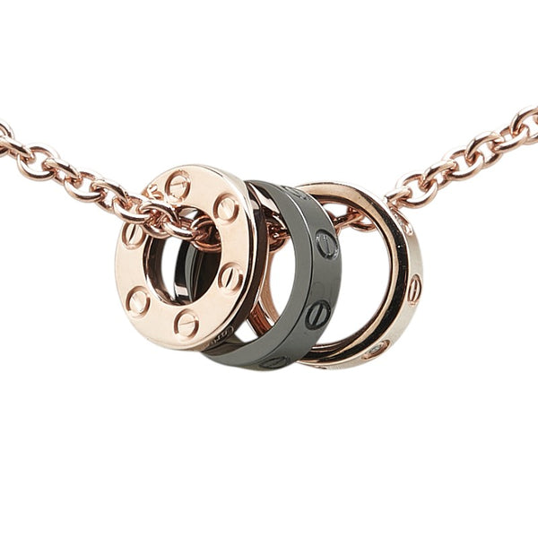 カルティエ ラブ スリーフープ ダイヤモンド 4P ネックレス K18PG ピンクゴールド セラミック レディース CARTIER 【中古】