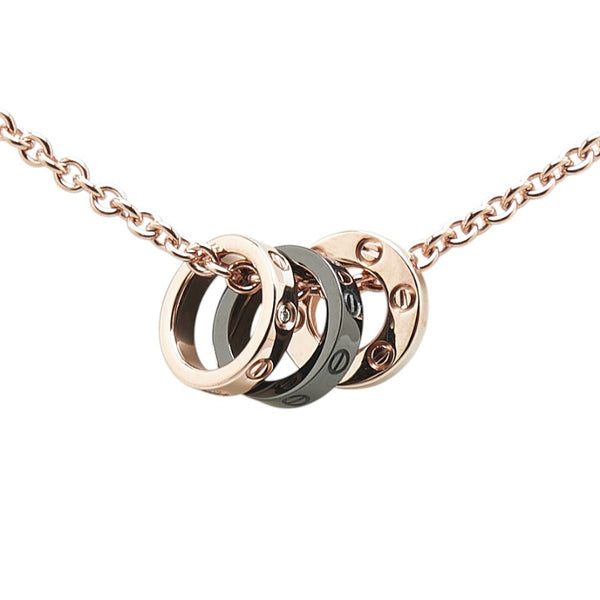 カルティエ ラブ スリーフープ ダイヤモンド 4P ネックレス K18PG ピンクゴールド セラミック レディース CARTIER 【中古】